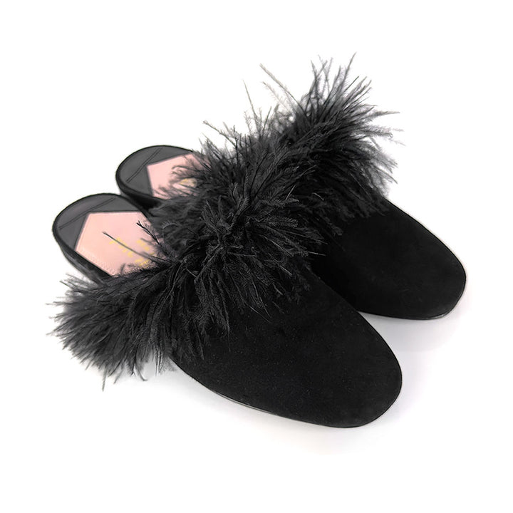 Kate Spade Black Marabou Feather Mules