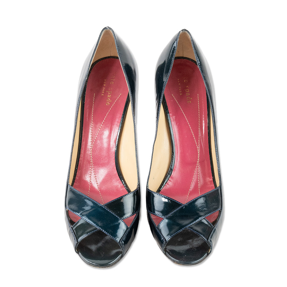 Kate Spade Blue Patent Leather Peep Toe Heels