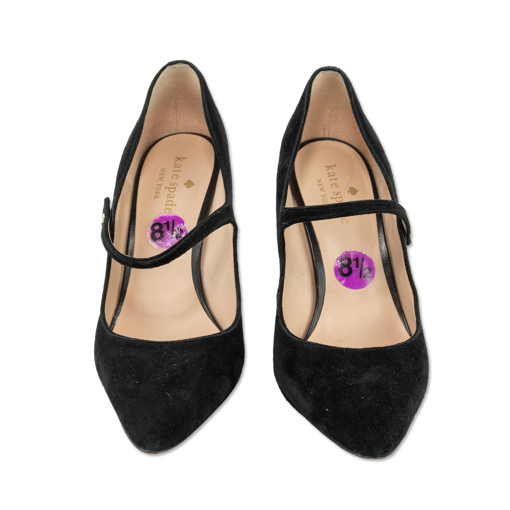 Kate Spade Marcy Black Suede Mary Jane Block Heel Pumps