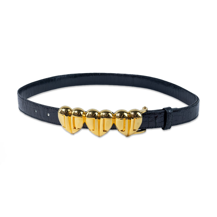 Kieselstein-Cord Black Genuine Crocodile Belt with Gold Hearts Buckle