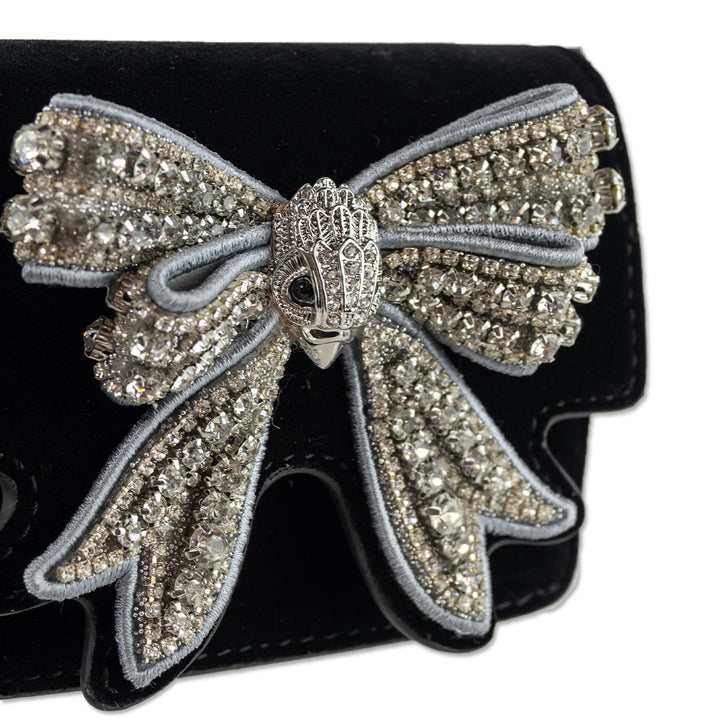 Kurt Geiger London Black Velvet Rhinestone Bow Shoreditch Wallet