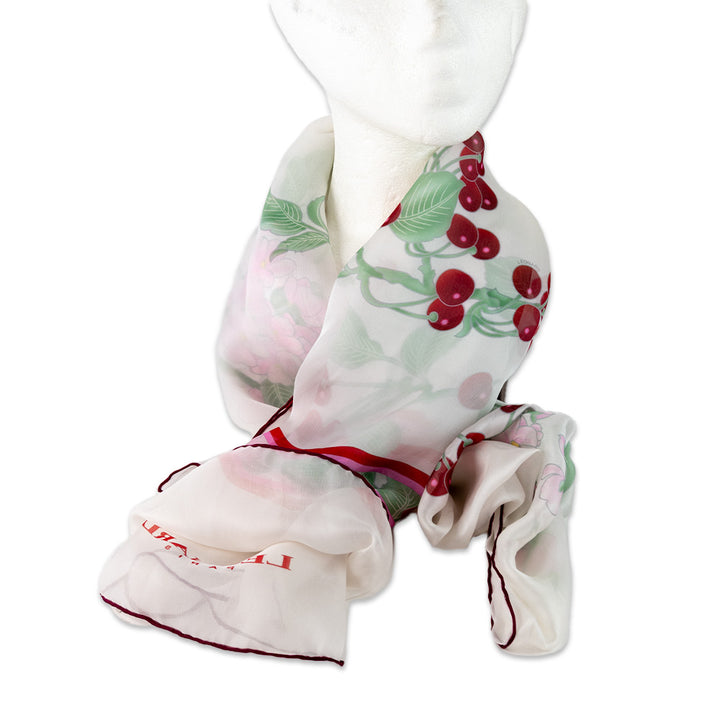 Leonard Sheer Silk Cherry Printed Scarf