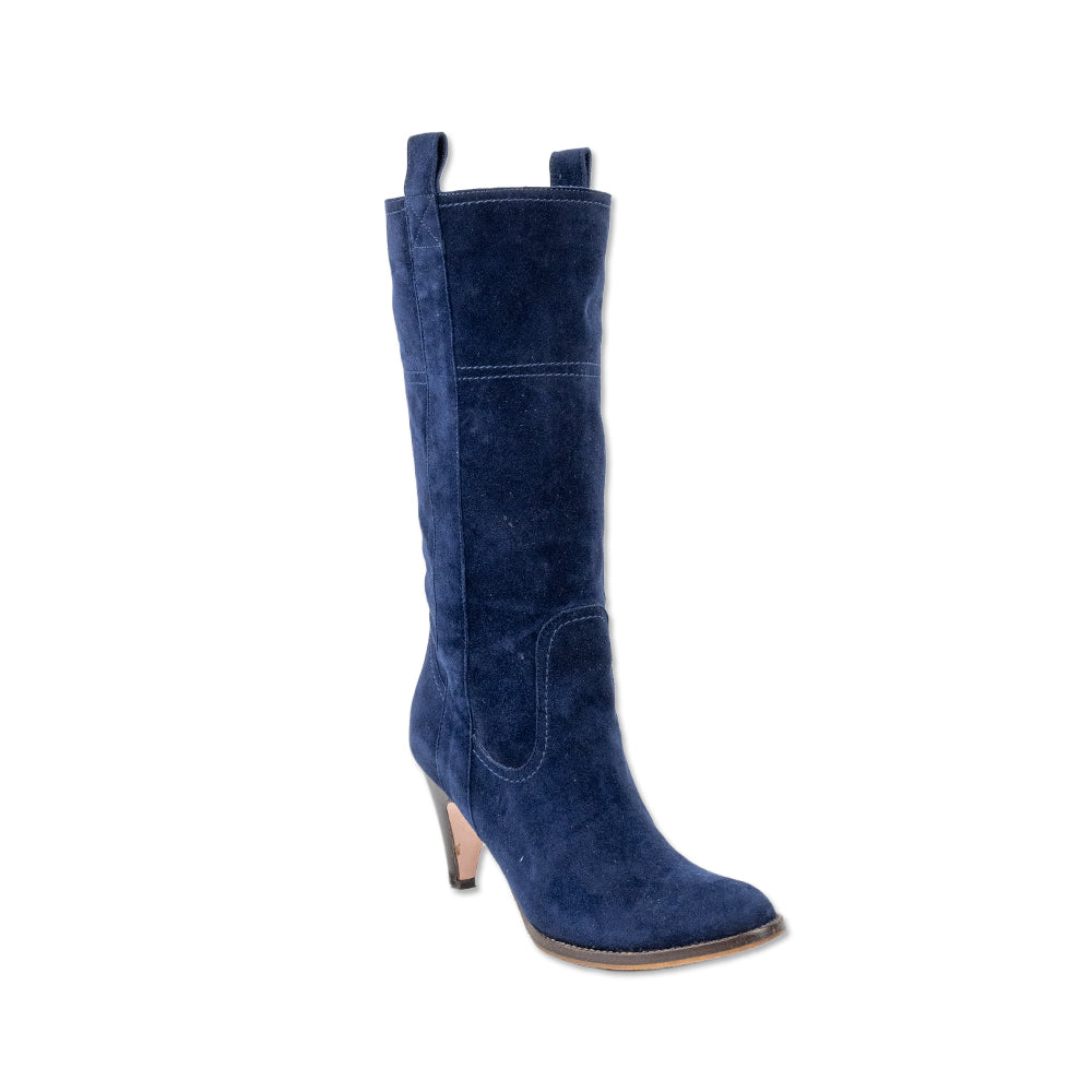 L
autre Chose Blue Suede Heeled Mid Calf Boots