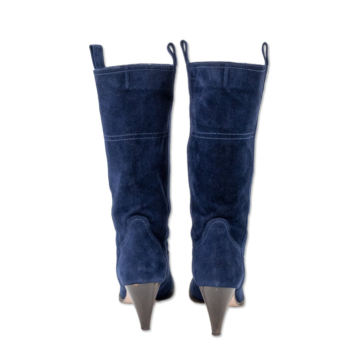 L
autre Chose Blue Suede Heeled Mid Calf Boots