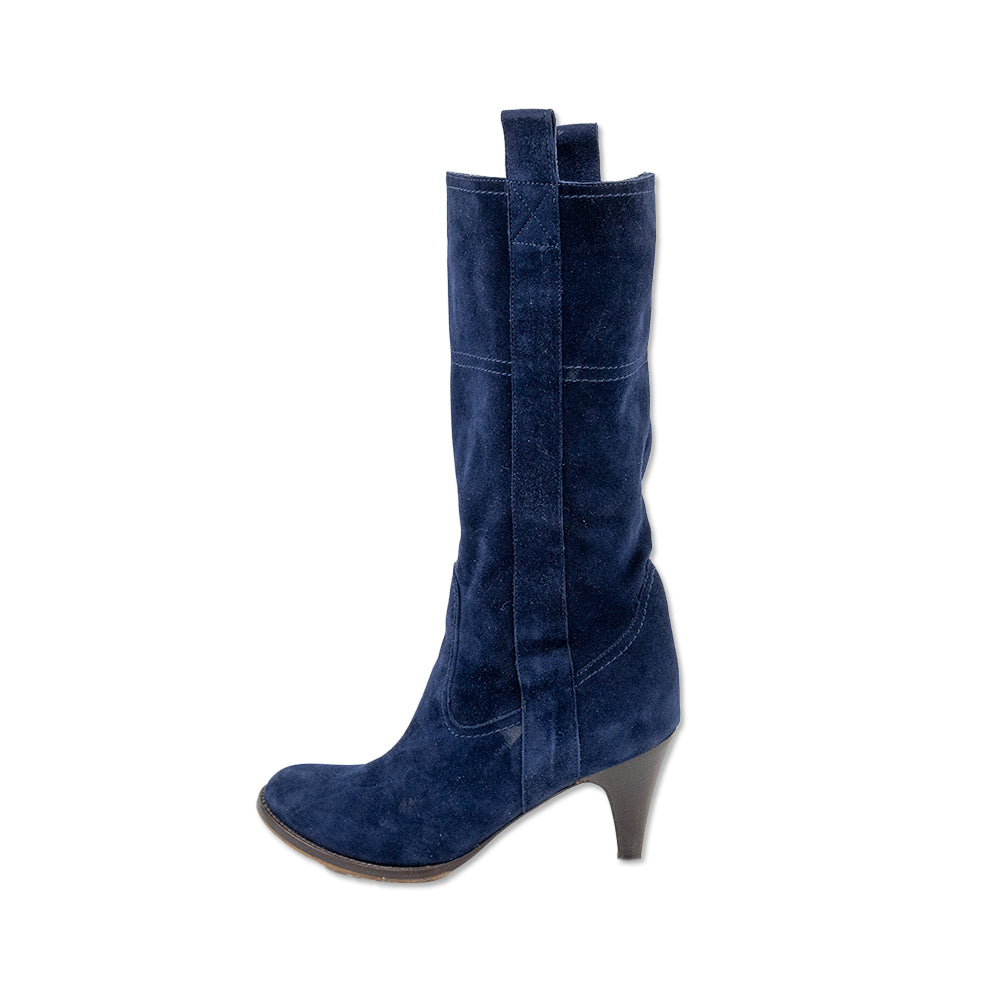 L
autre Chose Blue Suede Heeled Mid Calf Boots