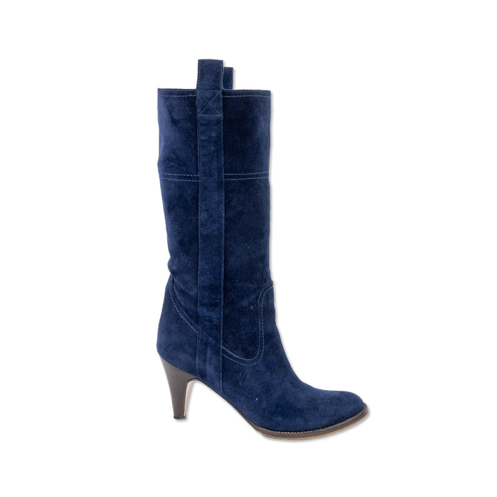 L
autre Chose Blue Suede Heeled Mid Calf Boots