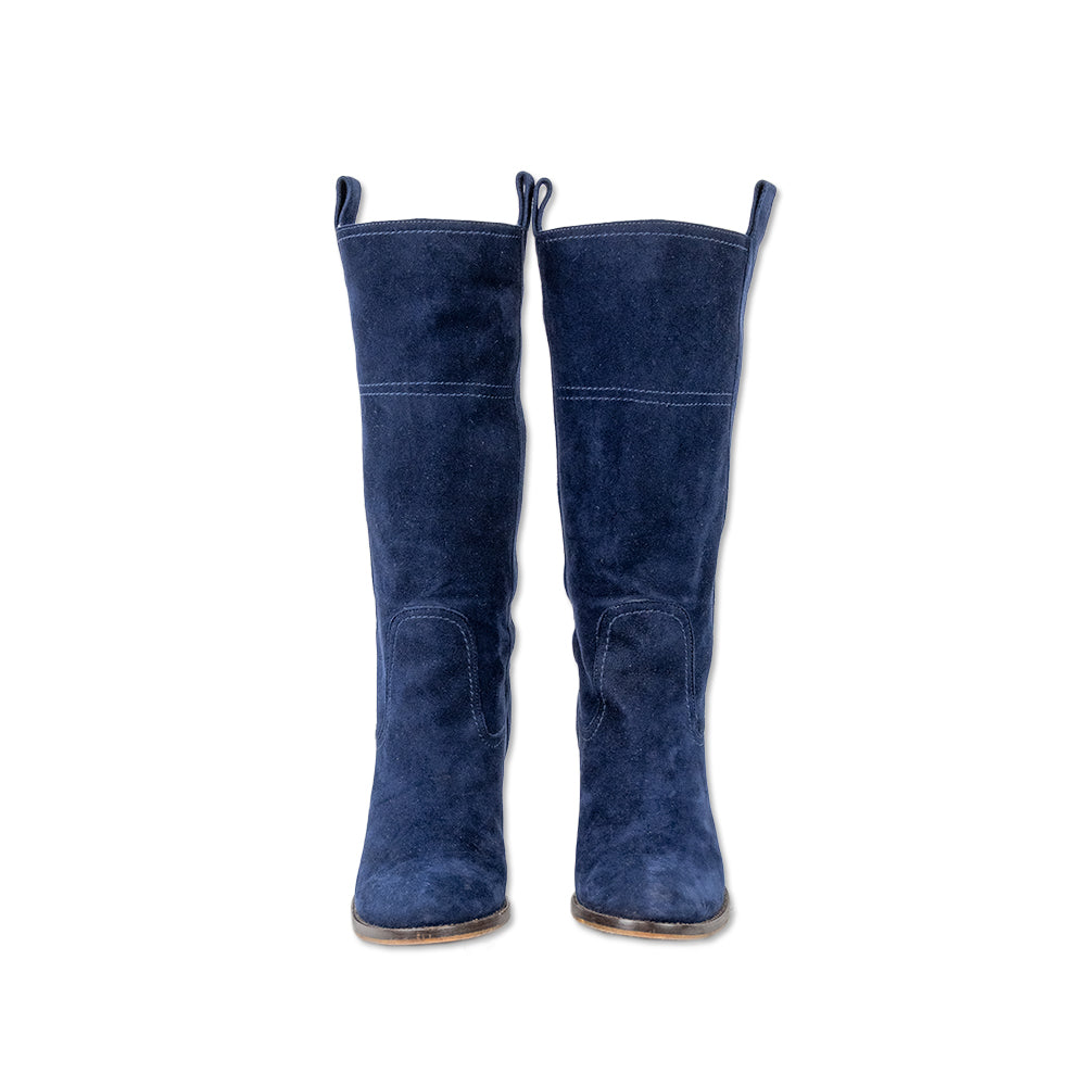 L
autre Chose Blue Suede Heeled Mid Calf Boots