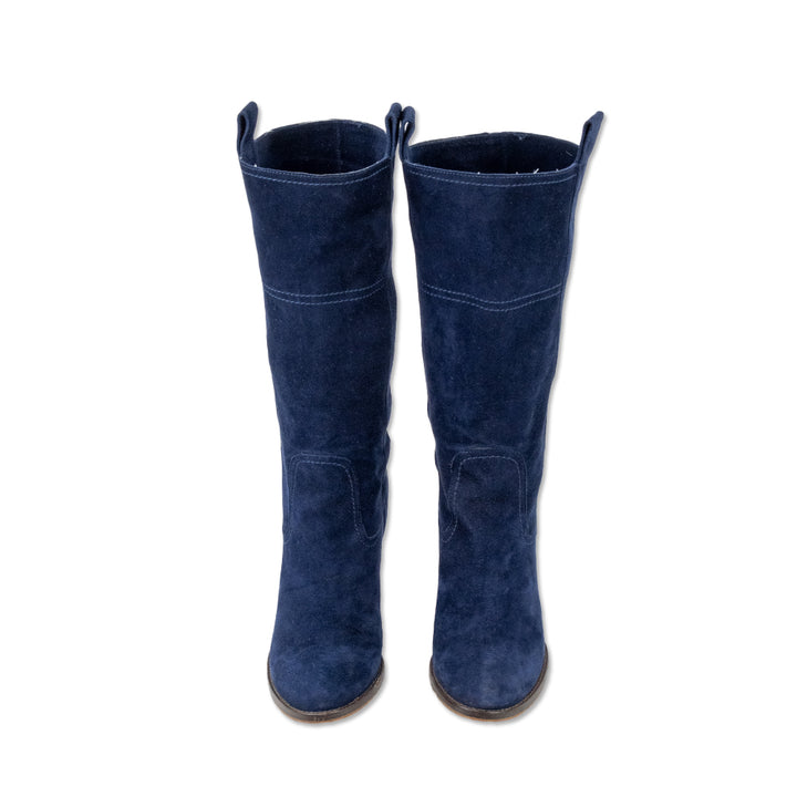 L
autre Chose Blue Suede Heeled Mid Calf Boots