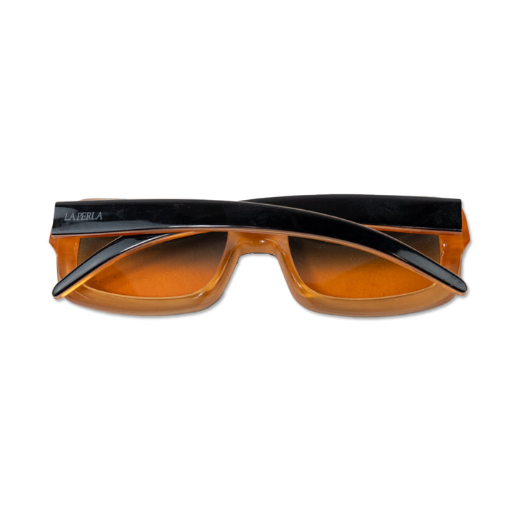 La Perla Black and Orange Rectangle Frame Sunglasses