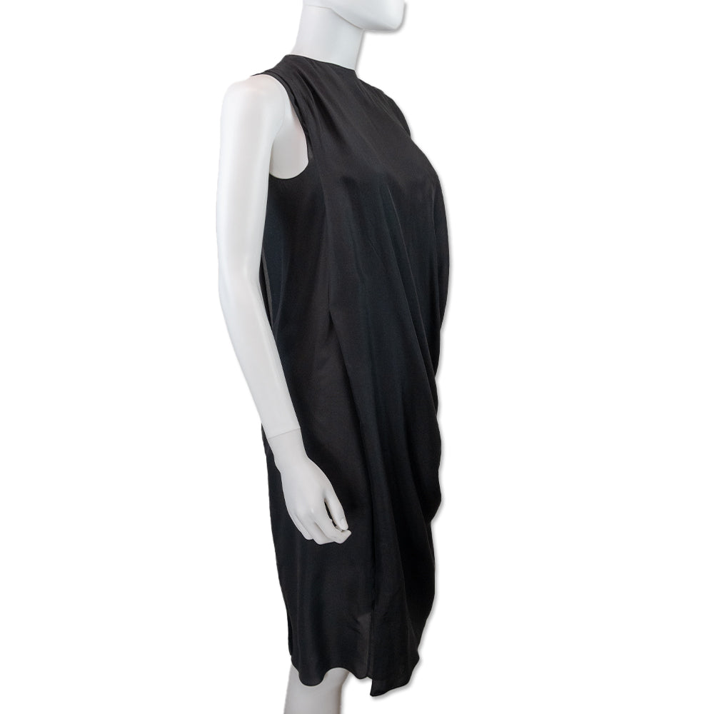 Lanvin Black Silk Layered Sleeveless Midi Dress