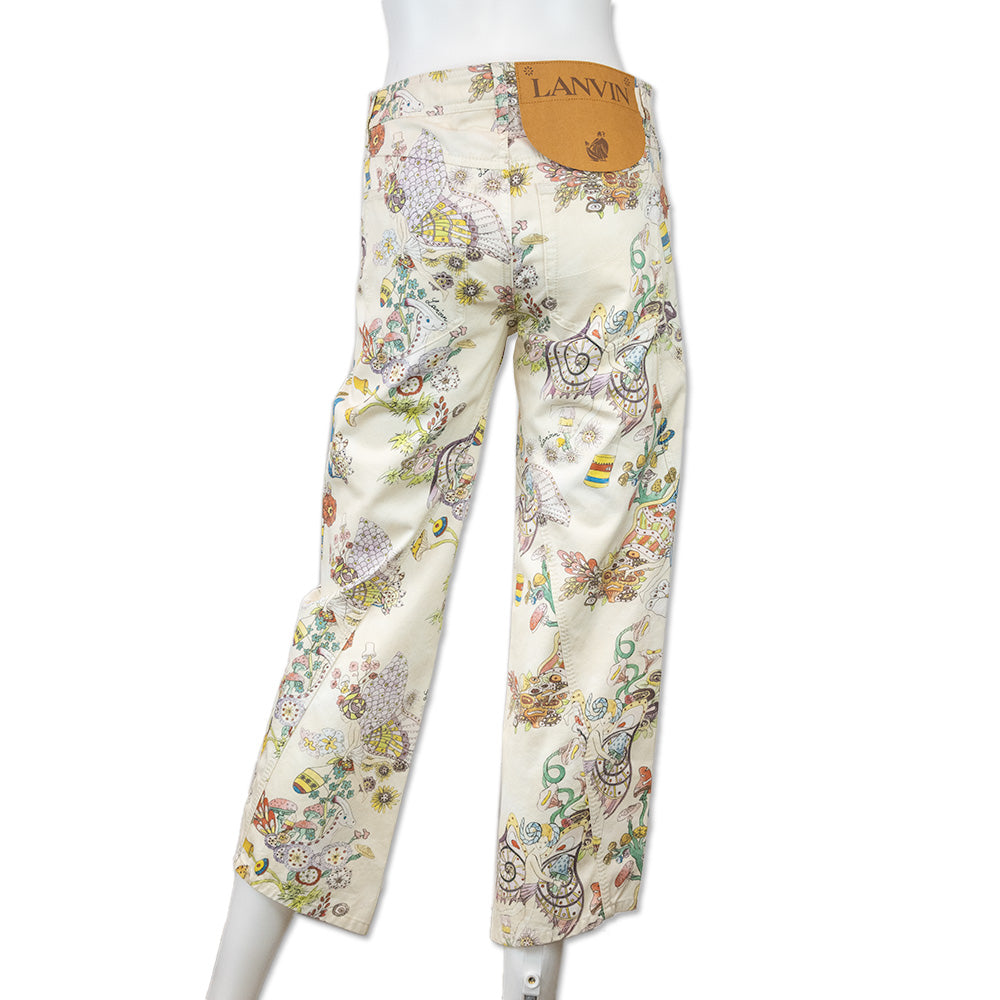 Lanvin Ecru Mushroom Print Denim Jeans