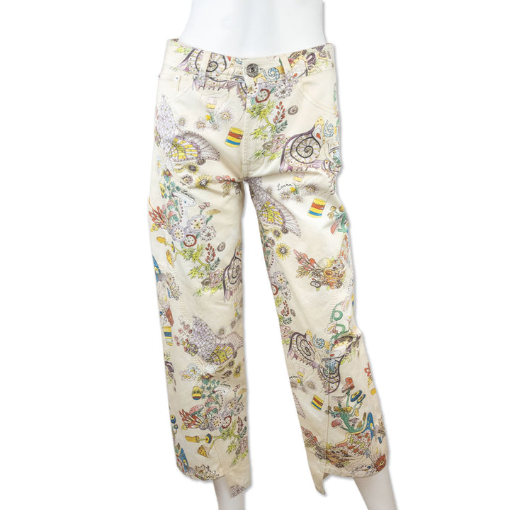 Lanvin Ecru Mushroom Print Denim Jeans