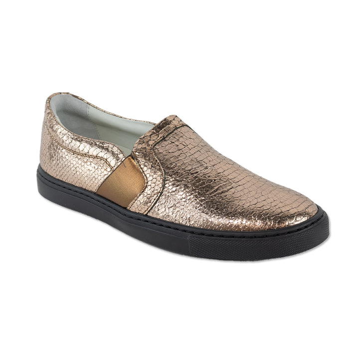 Lanvin Metallic Gold Snakeskin Leather Pull-On Sneaker