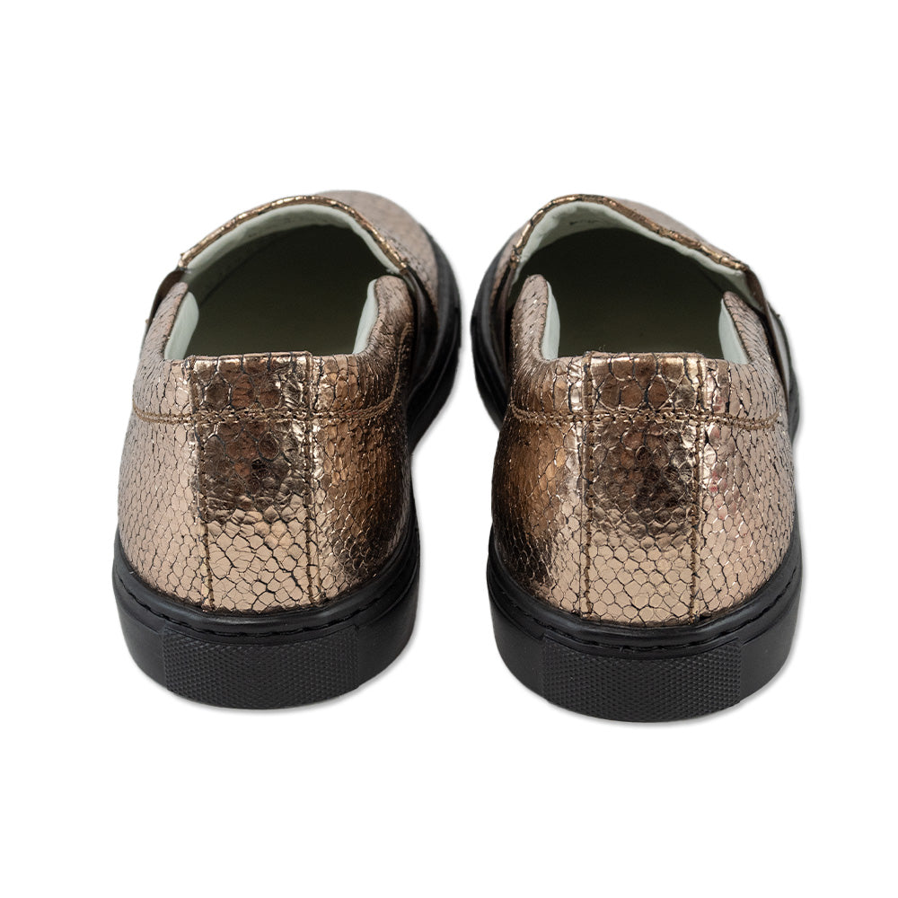 Lanvin Metallic Gold Snakeskin Leather Pull-On Sneaker