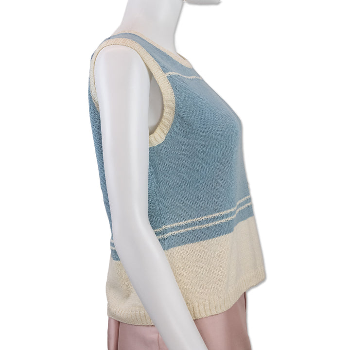 Lanvin Sport Blue Cotton White Flower Accent Knit Sweater Vest