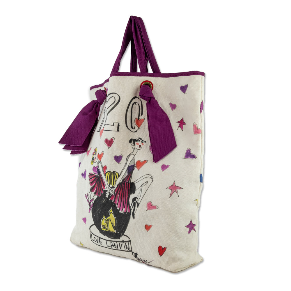 Lanvin White Canvas Purple Trim ‘120th Anniversary’ Doll Tote