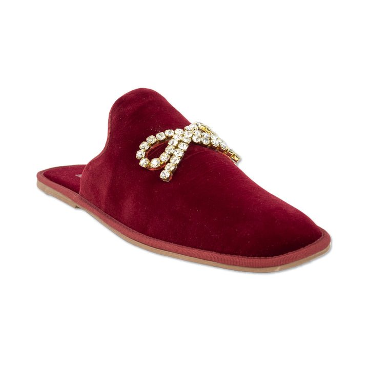 Larroude Crystal Bow Red Velvet Slippers