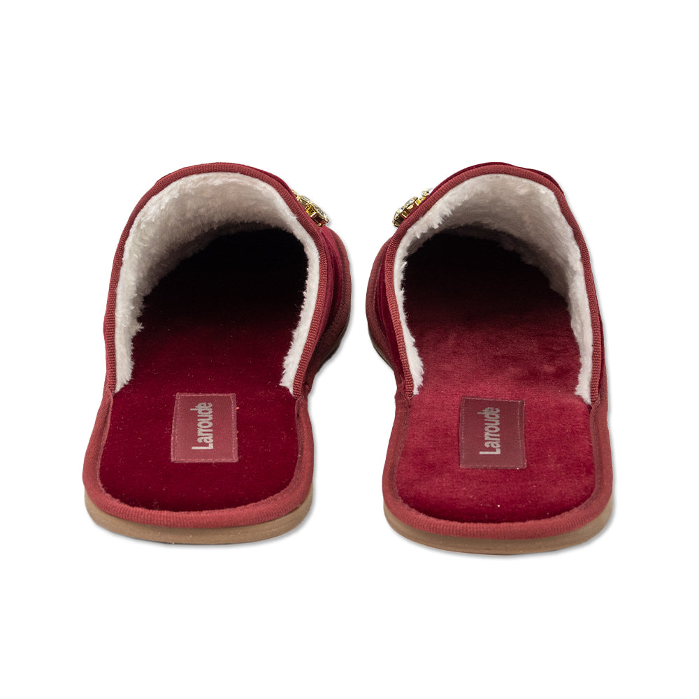 Larroude Crystal Bow Red Velvet Slippers