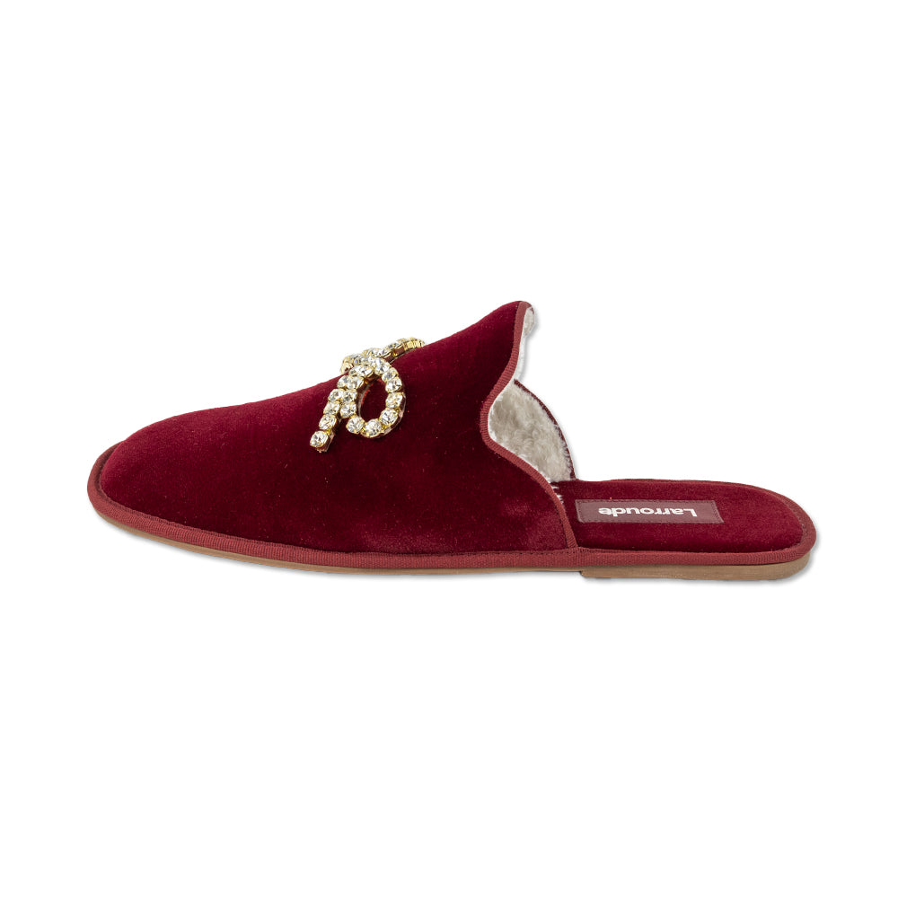 Larroude Crystal Bow Red Velvet Slippers