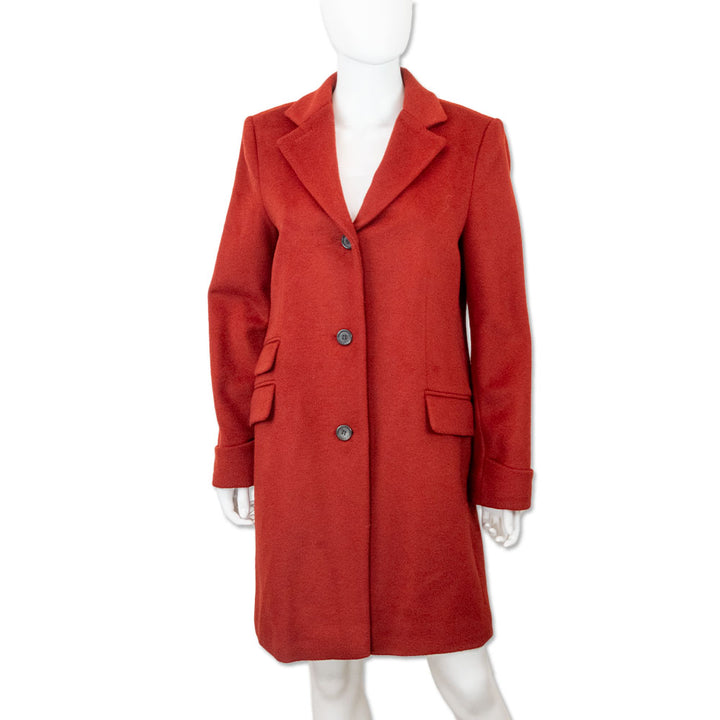 Lauren Ralph Lauren Red Wool-Blend Long Notched-Collar Coat