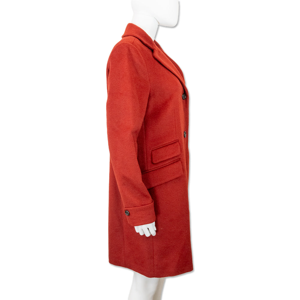 Lauren Ralph Lauren Red Wool-Blend Long Notched-Collar Coat