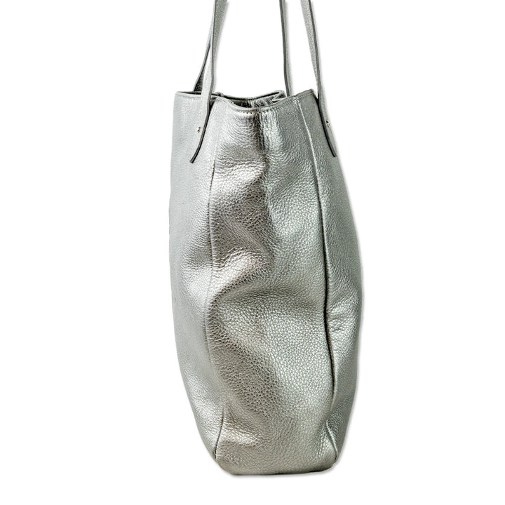 Lauren Ralph Lauren Silver Embossed Leather Tote