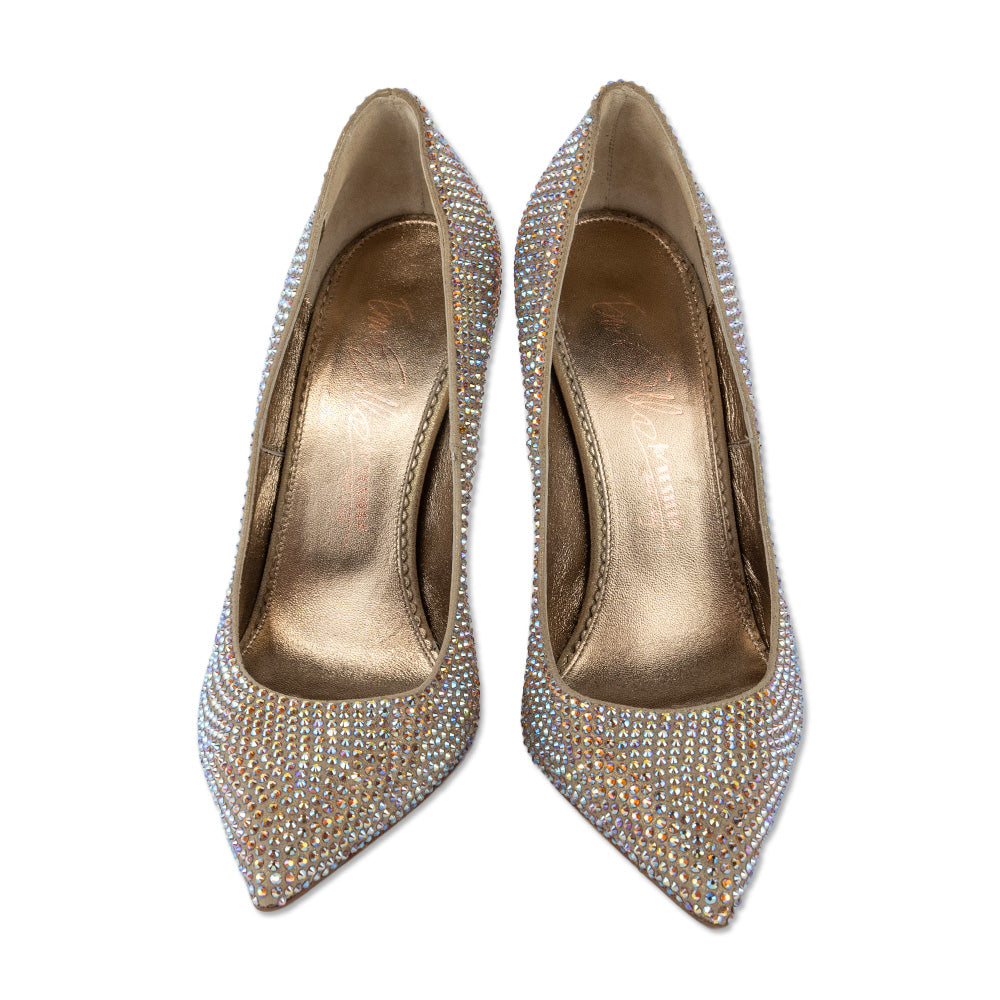 Le Silla Bronze Glitter Suede Crystal Pumps