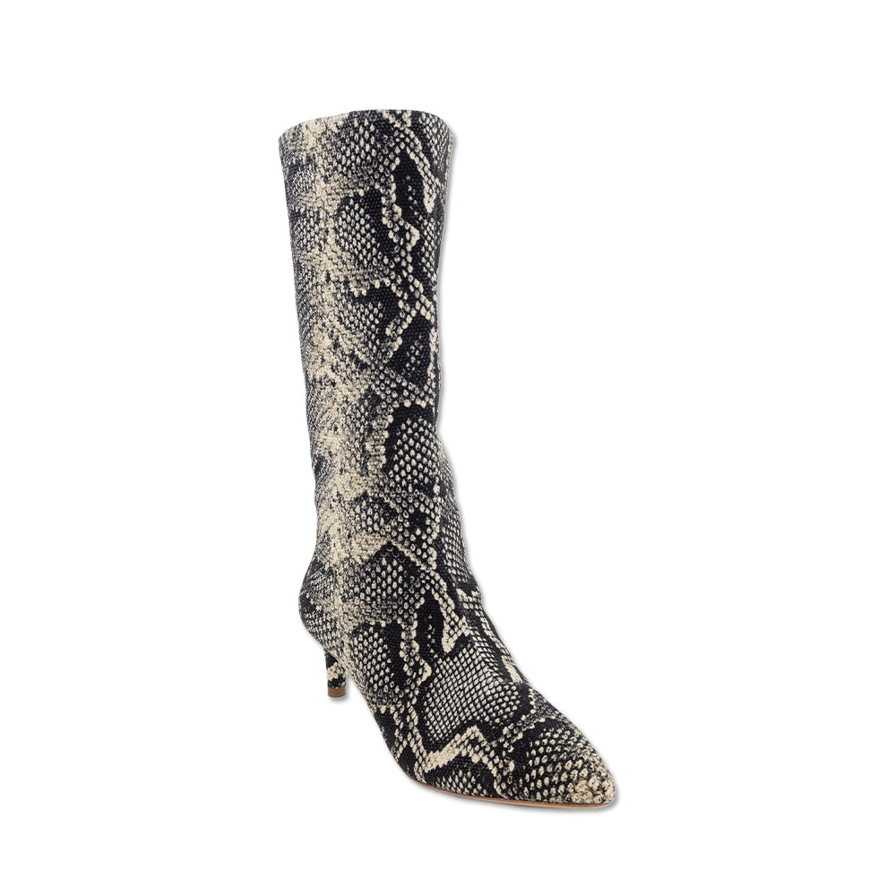 Loeffler Randall Pointed Toe Snakeskin Kitten Heel Calf Boot