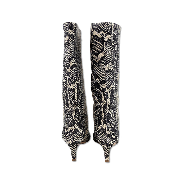 Loeffler Randall Pointed Toe Snakeskin Kitten Heel Calf Boot