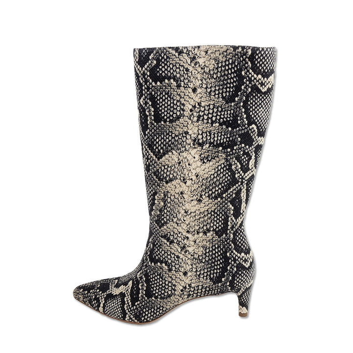 Loeffler Randall Pointed Toe Snakeskin Kitten Heel Calf Boot