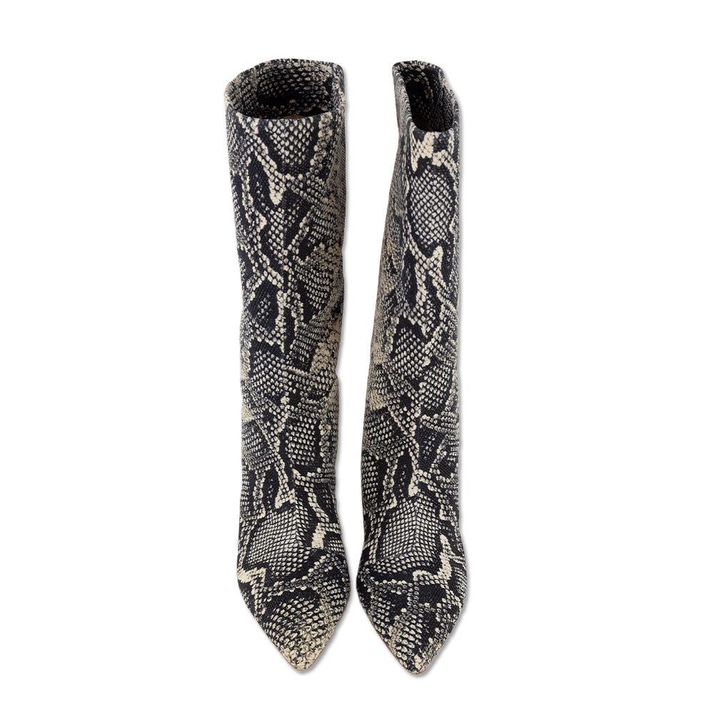 Loeffler Randall Pointed Toe Snakeskin Kitten Heel Calf Boot