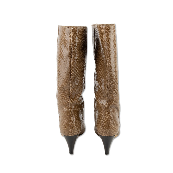 Loeffler Randall Pointed Toe Tan Snakeskin Calf Boot