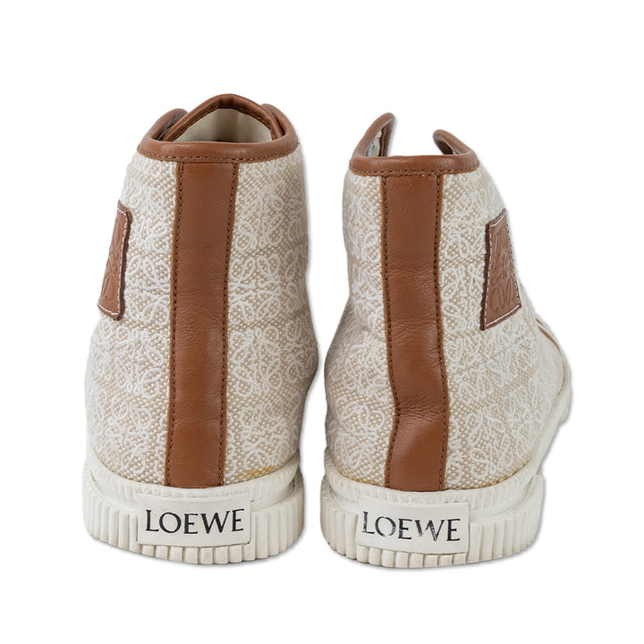 Loewe Tan/White Anagram Logo Canvas High-Top Sneakers