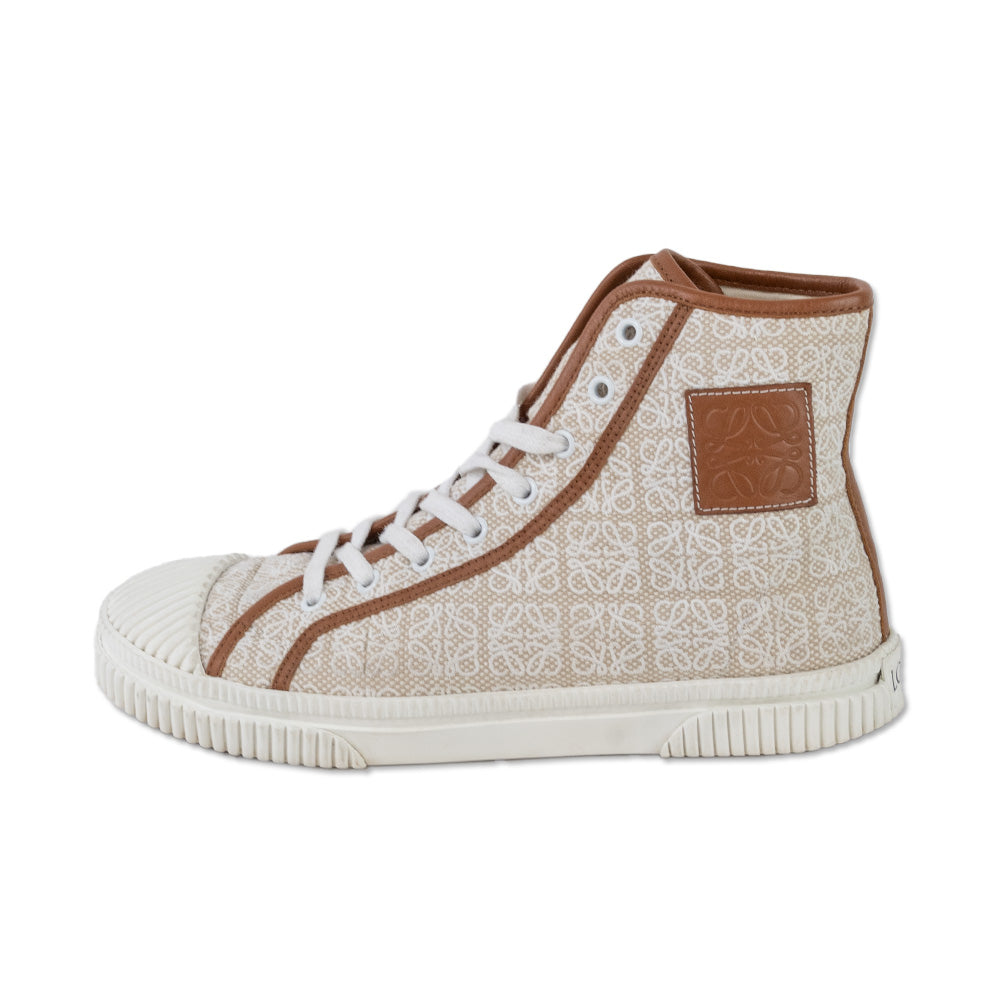 Loewe Tan/White Anagram Logo Canvas High-Top Sneakers