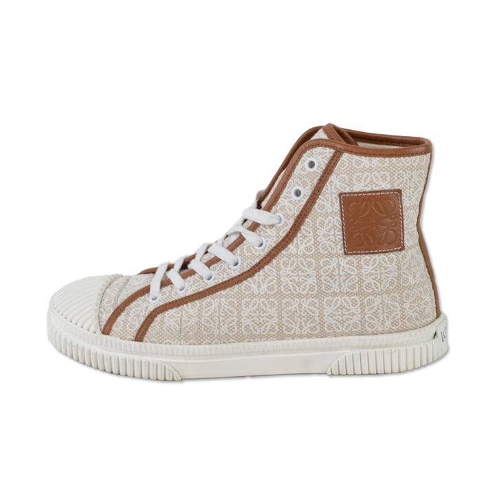 Loewe Tan/White Anagram Logo Canvas High-Top Sneakers