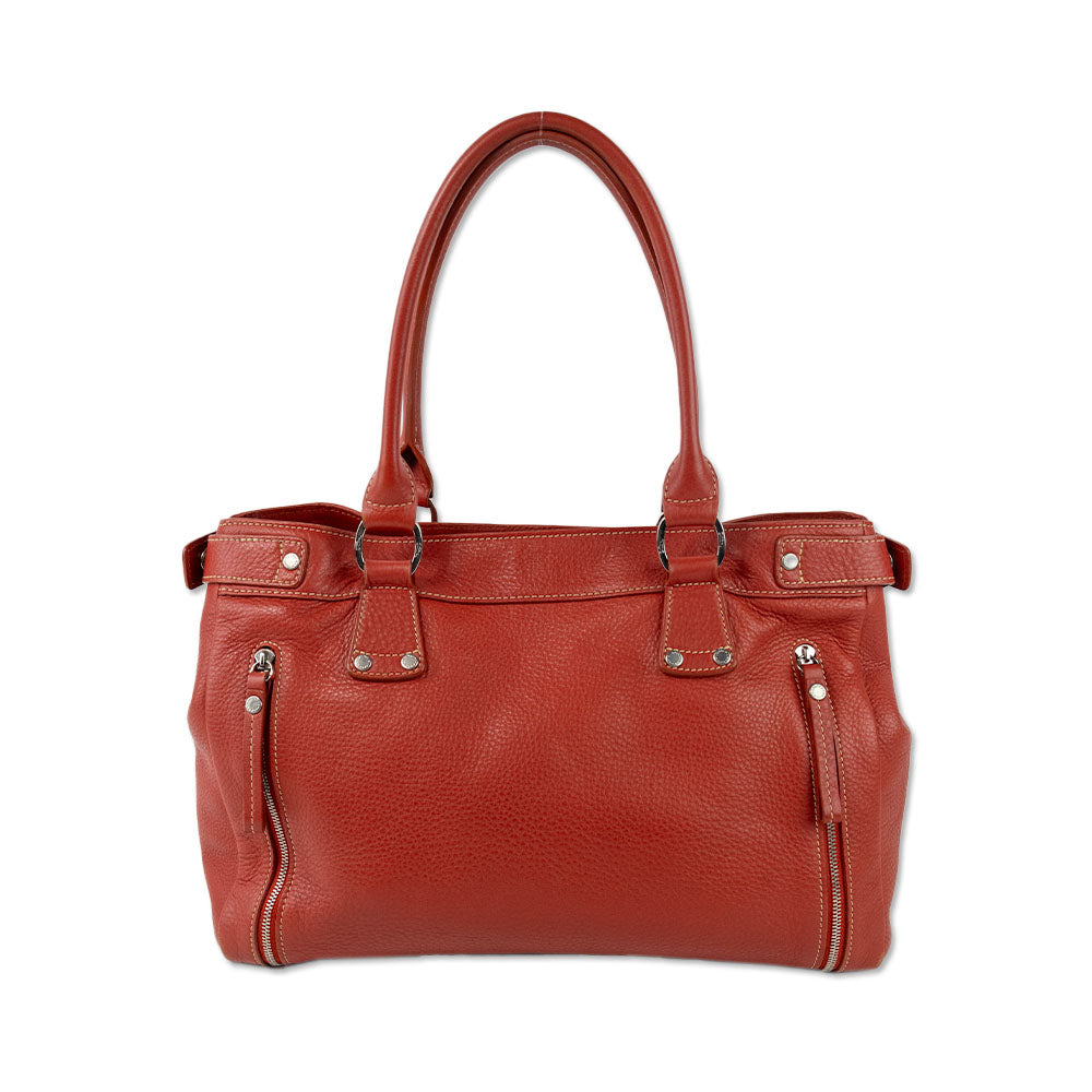 Long Champ Orange Leather Medium Tote