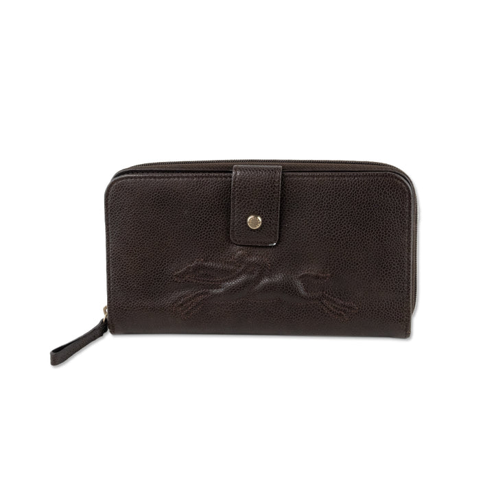 Longchamp Brown Leather Logo Continental Wallet