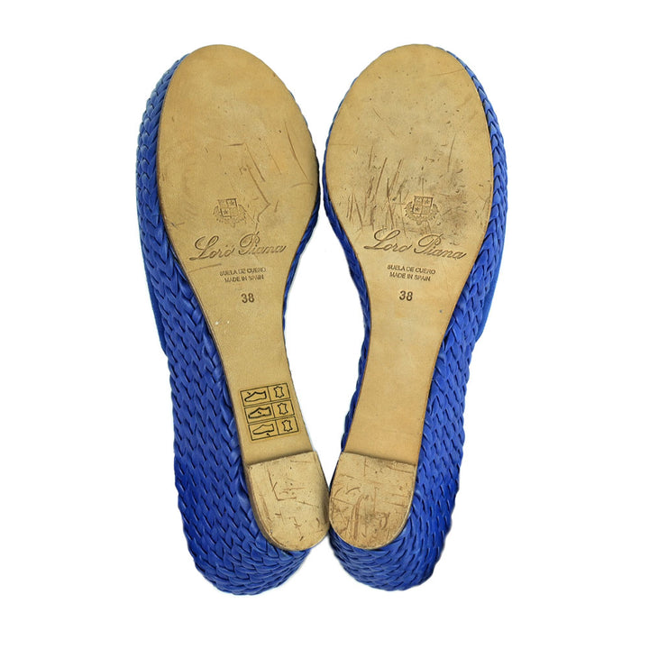 Loro Piana Blue Leather Espadrille Wedges