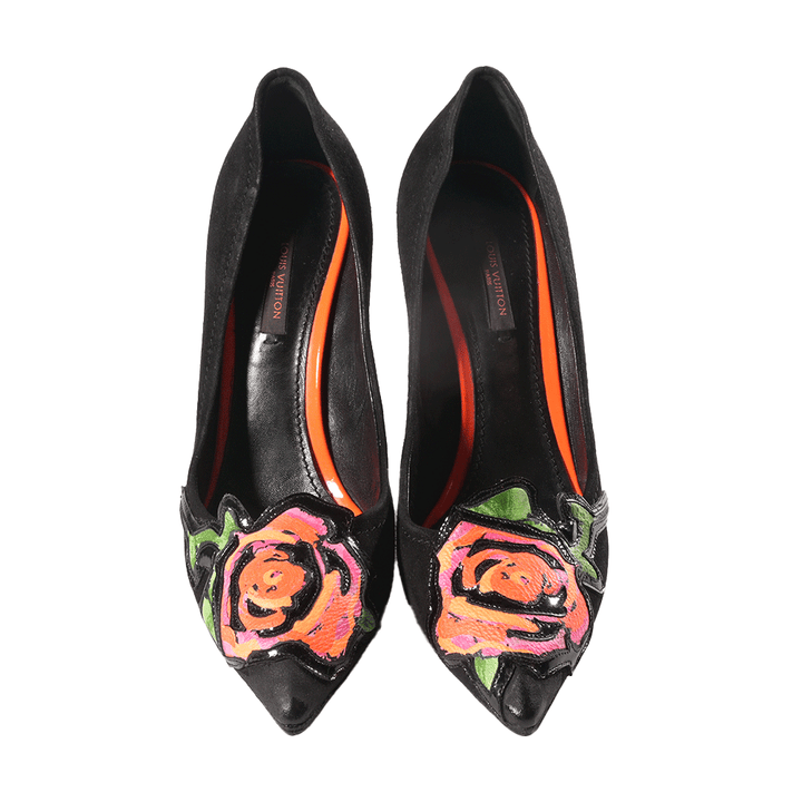 Louis Vuitton x Stephen Sprouse Black Suede Rose Pumps