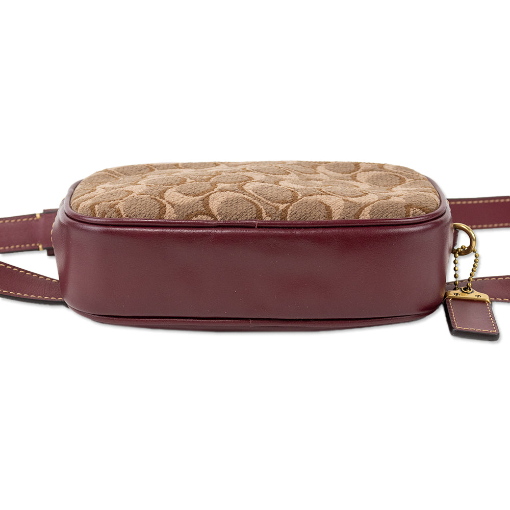 Coach Monogram and Burgundy Leather Adjustable Fanny Pack