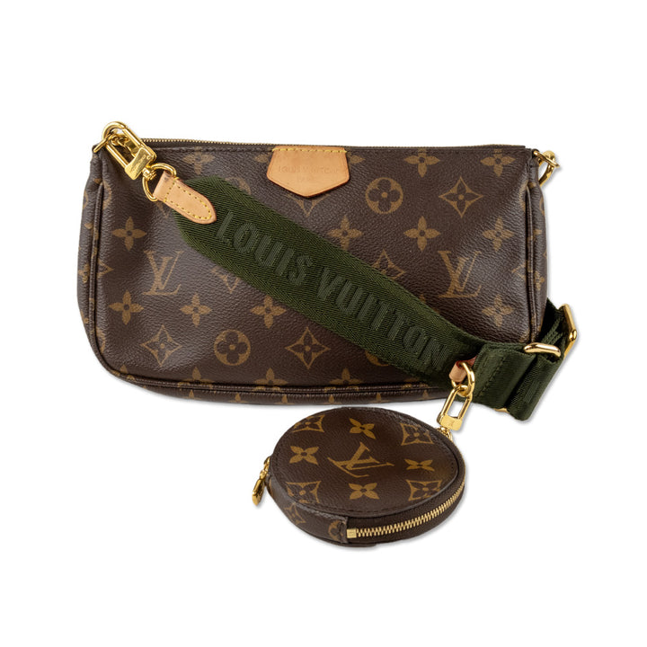 Louis Vuitton Monogram Multi Accessory Pouchette with Green Logo Strap