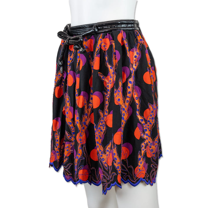 Louis Vuitton Orange Printed 
Purple Embroidered Accents Pleated Mini Skirt