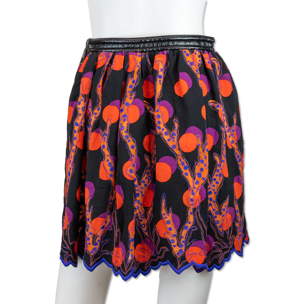 Louis Vuitton Orange Printed 
Purple Embroidered Accents Pleated Mini Skirt