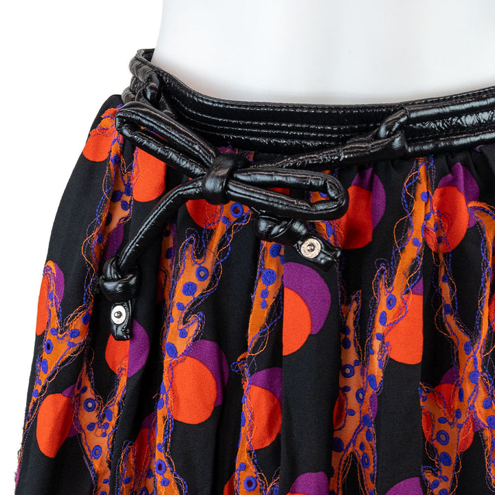 Louis Vuitton Orange Printed 
Purple Embroidered Accents Pleated Mini Skirt