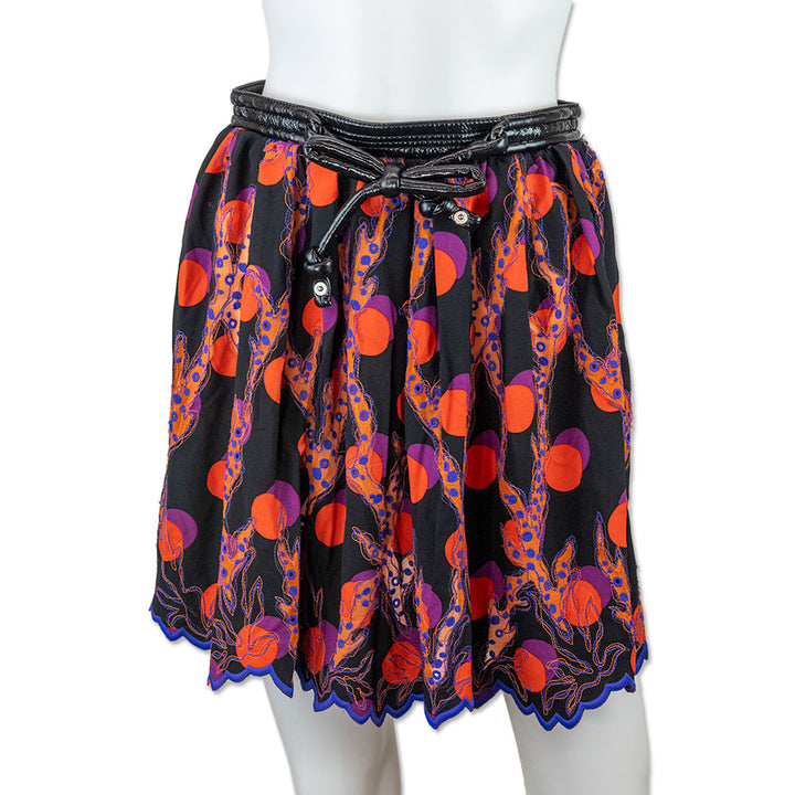 Louis Vuitton Orange Printed 
Purple Embroidered Accents Pleated Mini Skirt