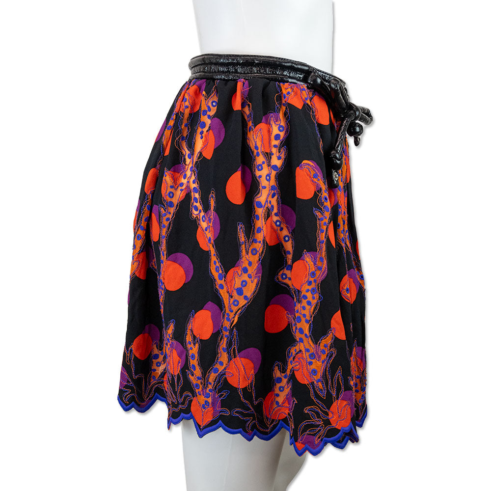 Louis Vuitton Orange Printed 
Purple Embroidered Accents Pleated Mini Skirt