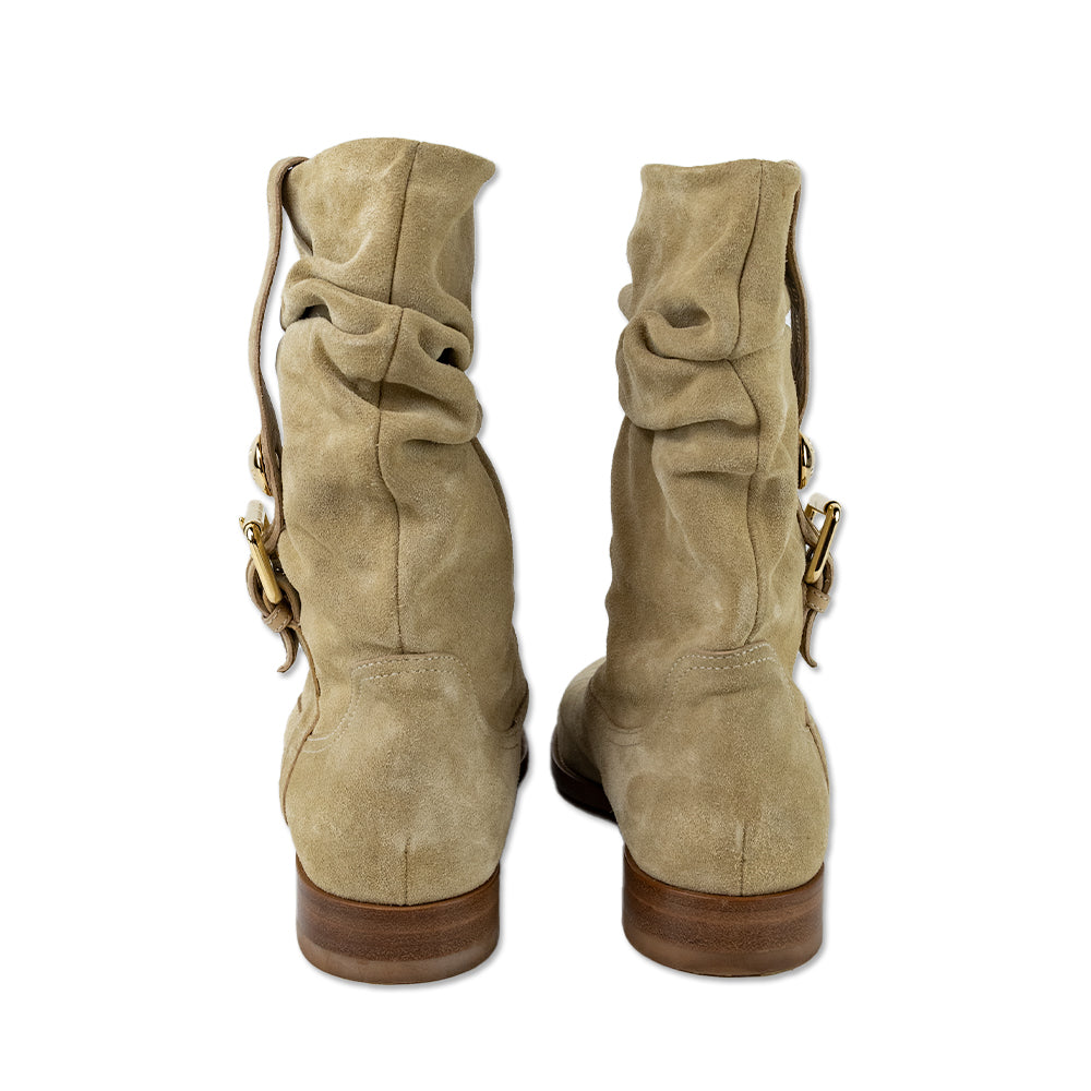 Louis Vuitton Safari Tan Suede Buckle Ankle Boots