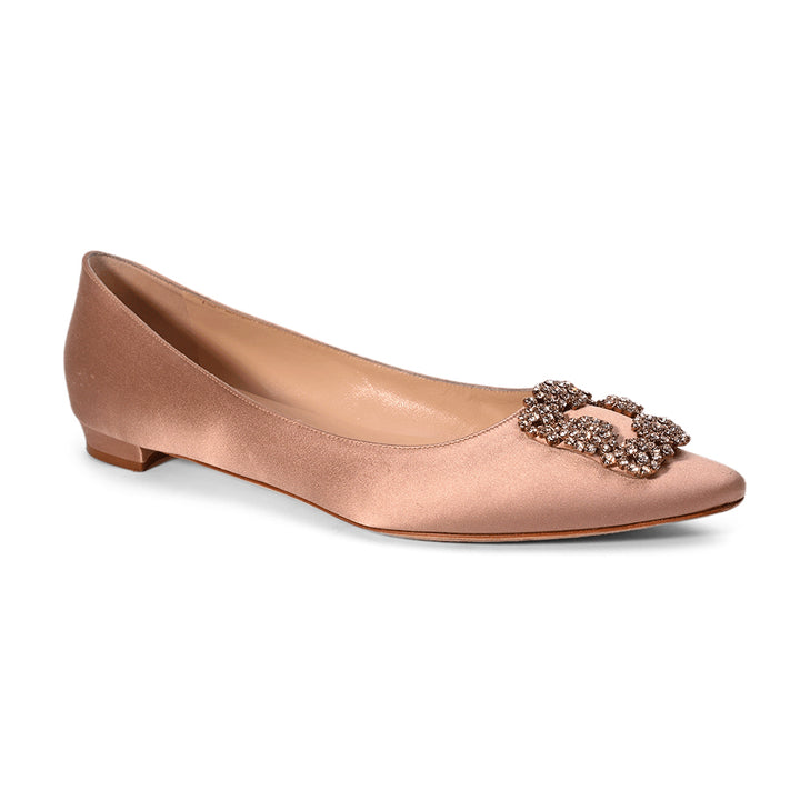 Manolo Blahnik Hangisi Blush Satin Flats