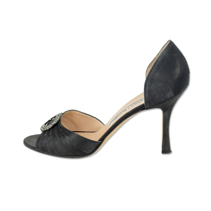 Manolo Blahnik Black Ruched Satin Round Crystal Buckle D
Orsay Pumps