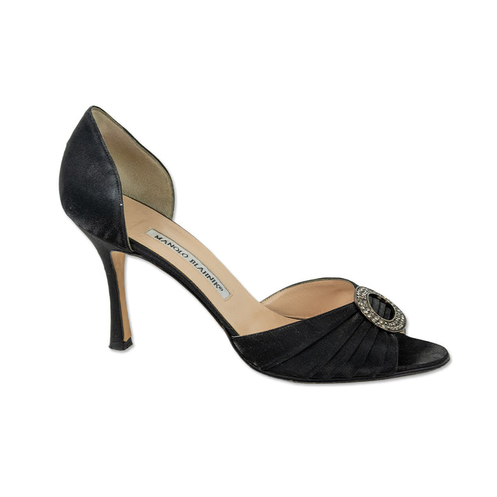 Manolo Blahnik Black Ruched Satin Round Crystal Buckle D
Orsay Pumps